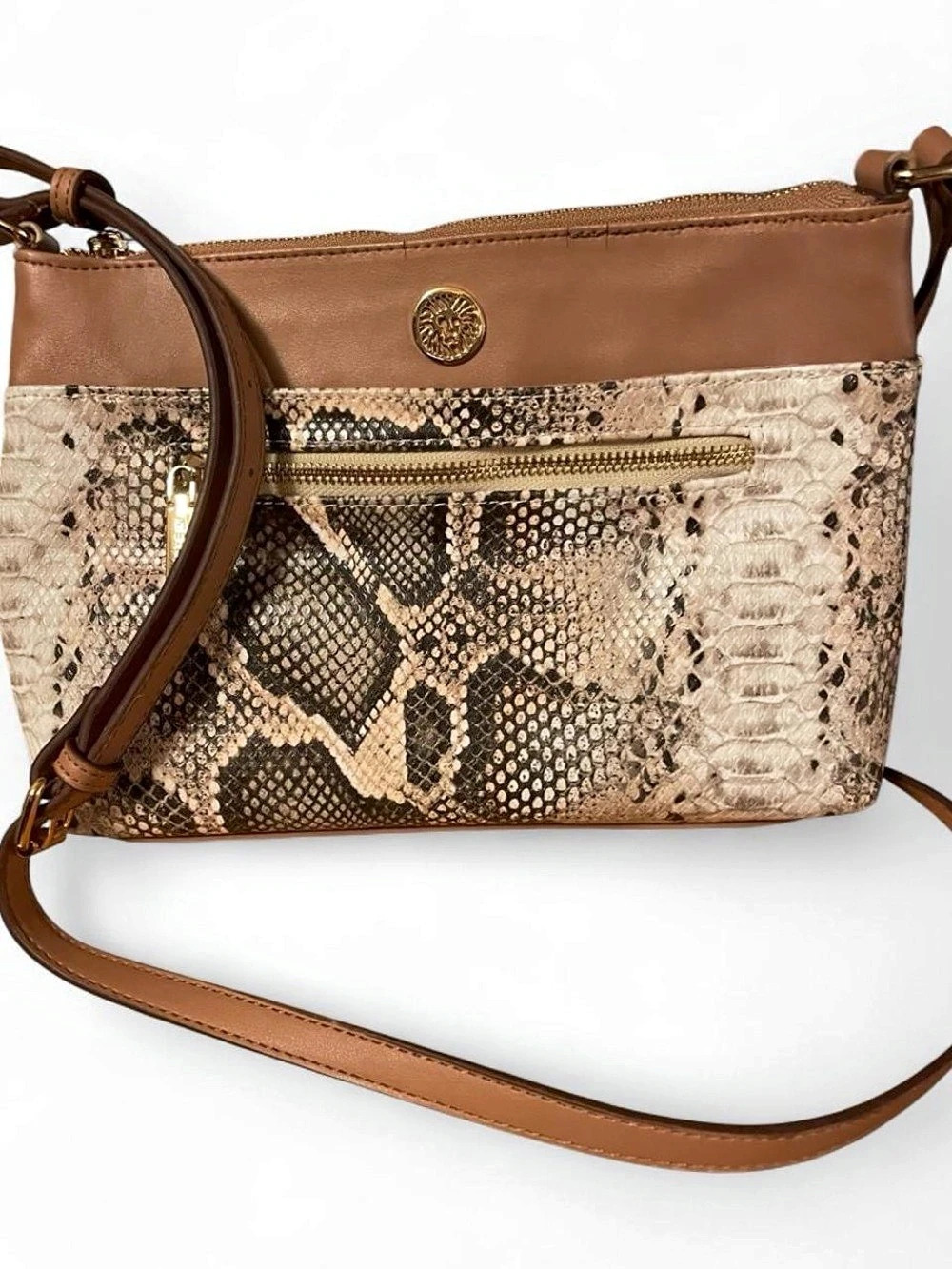 Anne Klein Snake Print Crossbody Bag in Brown & White